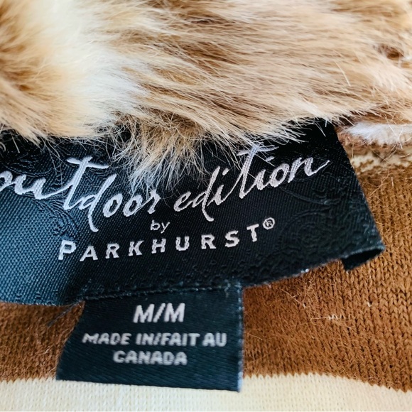 Outdoor Edition by Parkhurst Faux Fur Vest Women Medium Multi Brown Tan Striped - Picture 3 of 11